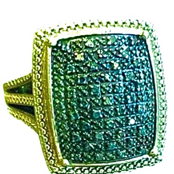 Diamond Blue Pompadour Ring. Size 6. Rhodium over 925 SS Gorgeous setting. - Picture 6 of 10